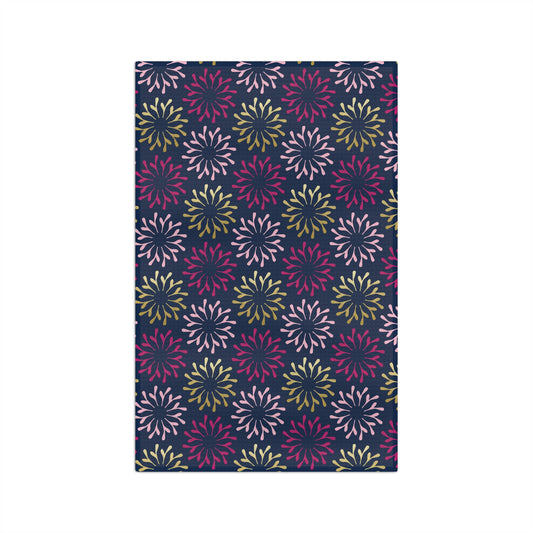 Pink Flowers on Navy Hand Towel