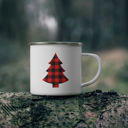 Red and Black Plaid Tree Camping Mug