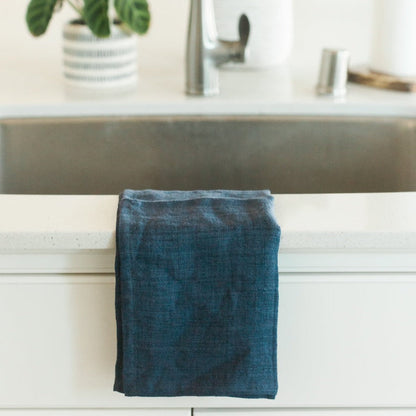 Stone Washed Linen Tea Towel - Navy