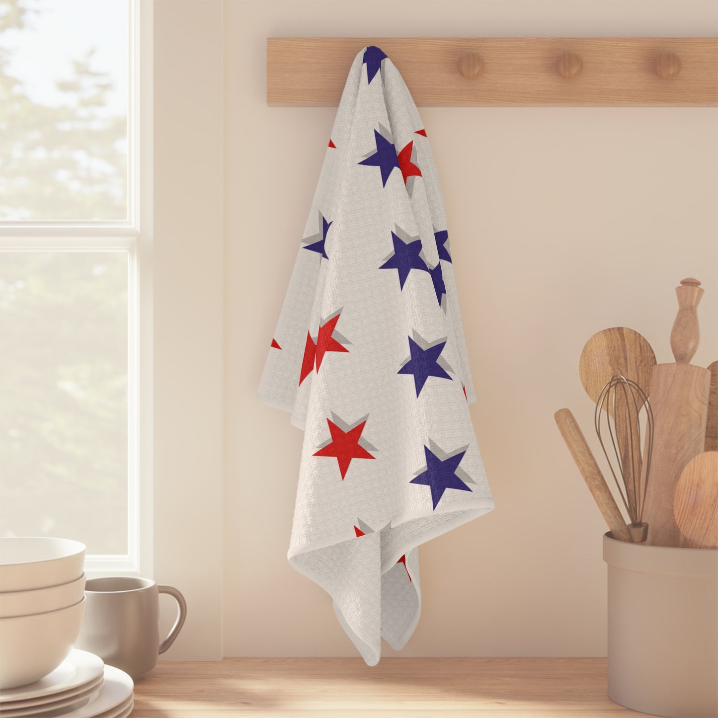 Red, White and Blue Star Hand Towel