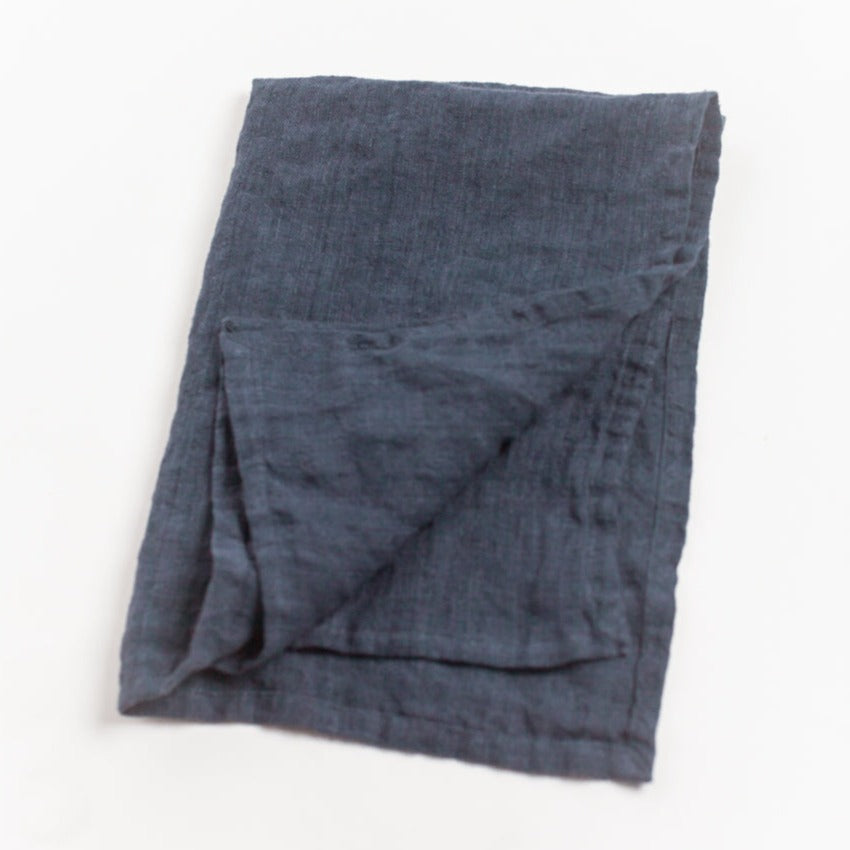 Stone Washed Linen Tea Towel - Navy